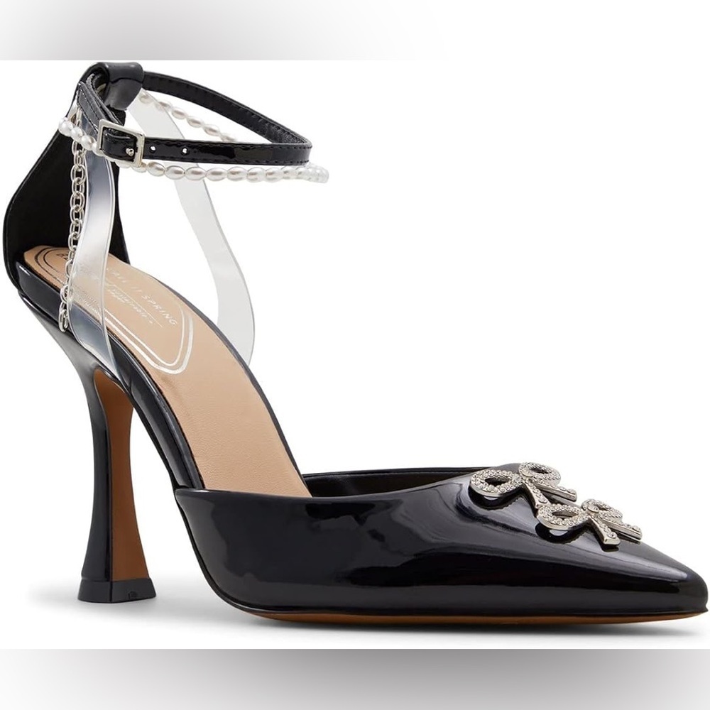 Call It Spring Black Dress Heels with Straps and Embellishments- Size 10